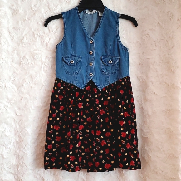 â˘Lord & Taylor'sâ˘Young People's Shopâ˘denim and leaf design dressâ˘sz.10-12 - Picture 1 of 13